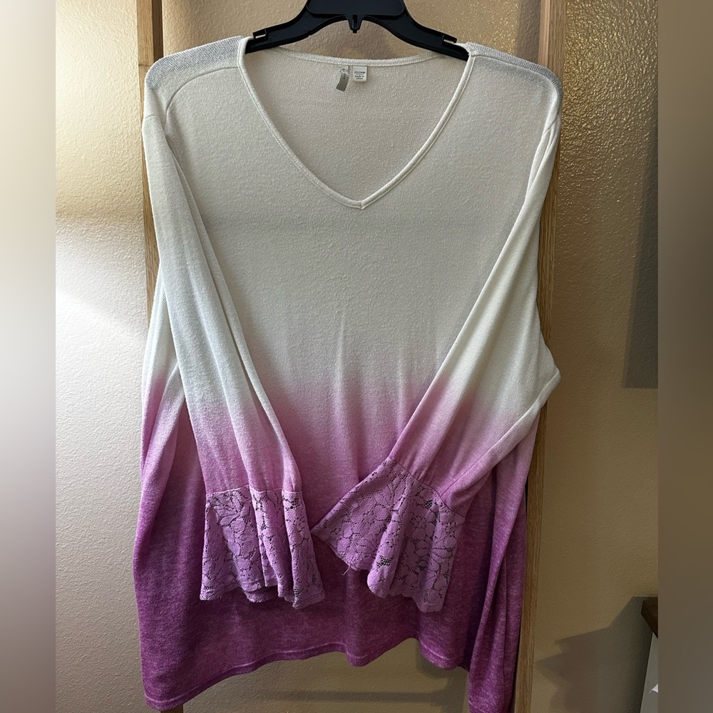 Cato Blouse | White to Purple Ombre | Lace Sleeves | 22-24W